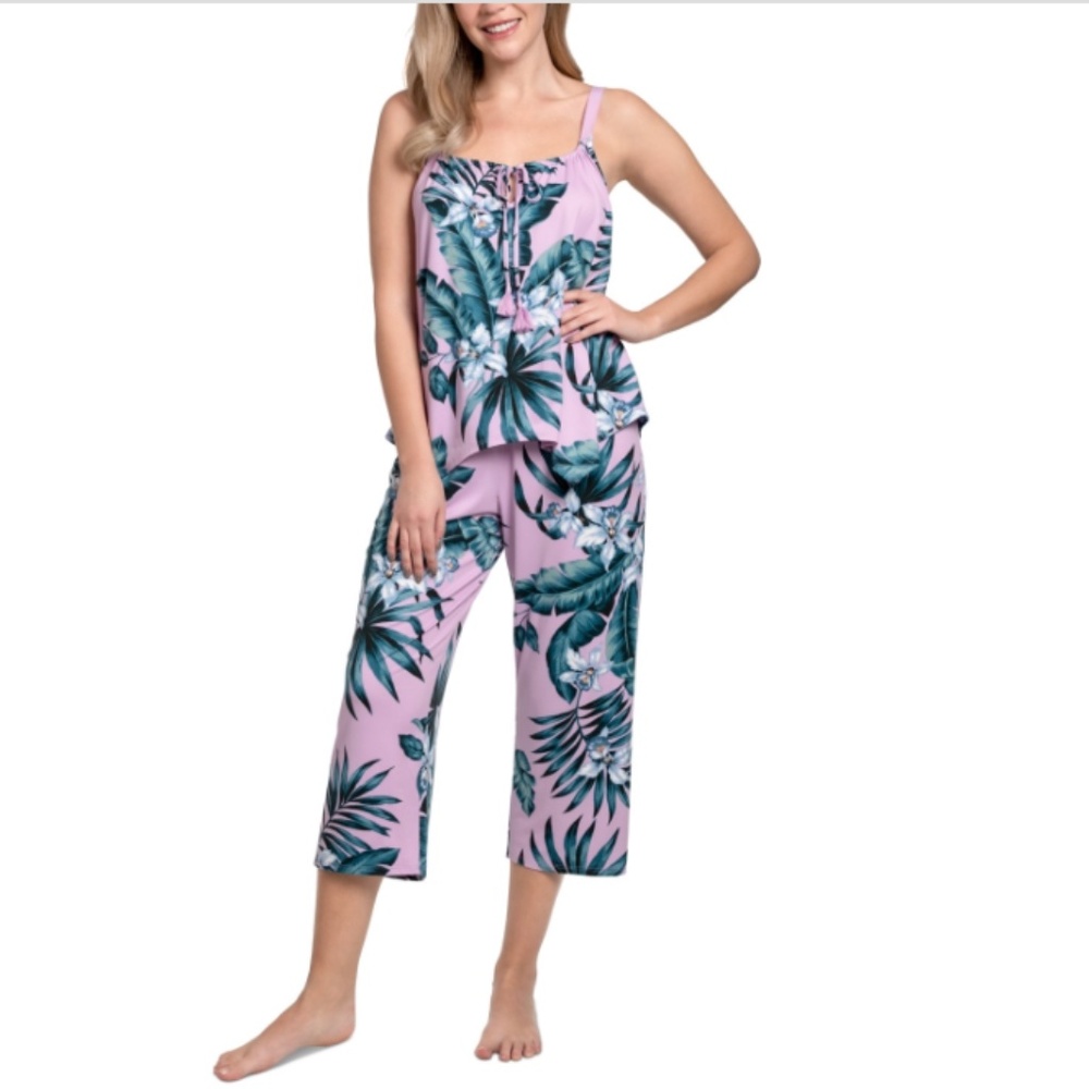 Linea Donatella Women's Rhadna Cropped Pant Pajama Set - Pink Floral